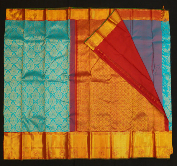 Ananda Blue Korvai Border Kanchipuram Silk Saree with Pure Gold Zari from Vivaaha Silks Bridal Collections
