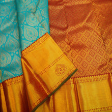 Load image into Gallery viewer, Ananda Blue Korvai Border Kanchipuram Silk Saree with Pure Gold Zari from Vivaaha Silks Bridal Collections
