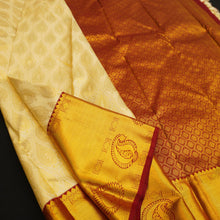 Load image into Gallery viewer, latest birdal kanjivaram silk saree in Half White with Maroon border
