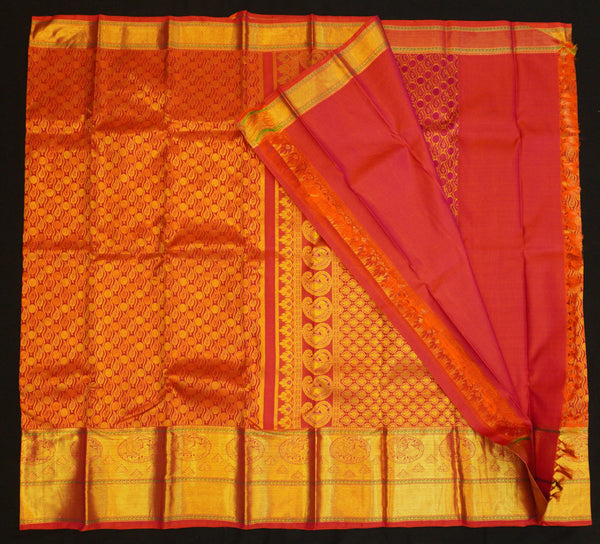Chilli Red Bridal Kanchipuram Pattu Saree with Dual Border Design