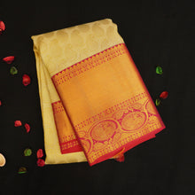 Load image into Gallery viewer, Half White with Maroon Border Kanjivaram Pattu Sari in Paisely Mango Motifs
