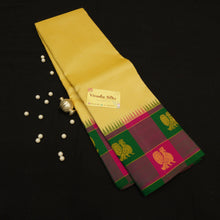 Load image into Gallery viewer, Half White Silk Saree with Multi Color Checked Temple Korvai Border 

