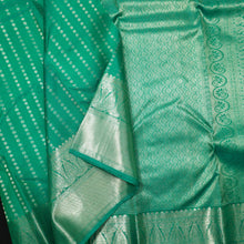 Load image into Gallery viewer, Sapphire Green with Silver Zari Kanchipuram Silk Saree 
