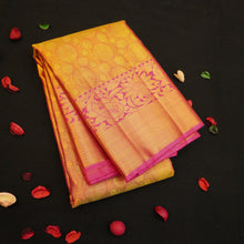 Load image into Gallery viewer, Gold Kanchipuram Silk Saree with Pink Border
