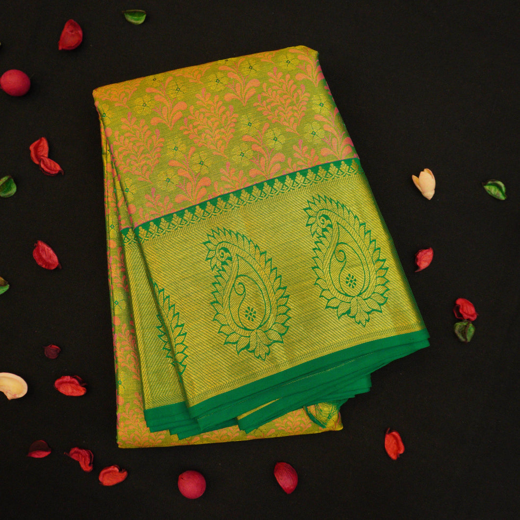 Lime Green bridal Kanchipuram Silk Saree 
