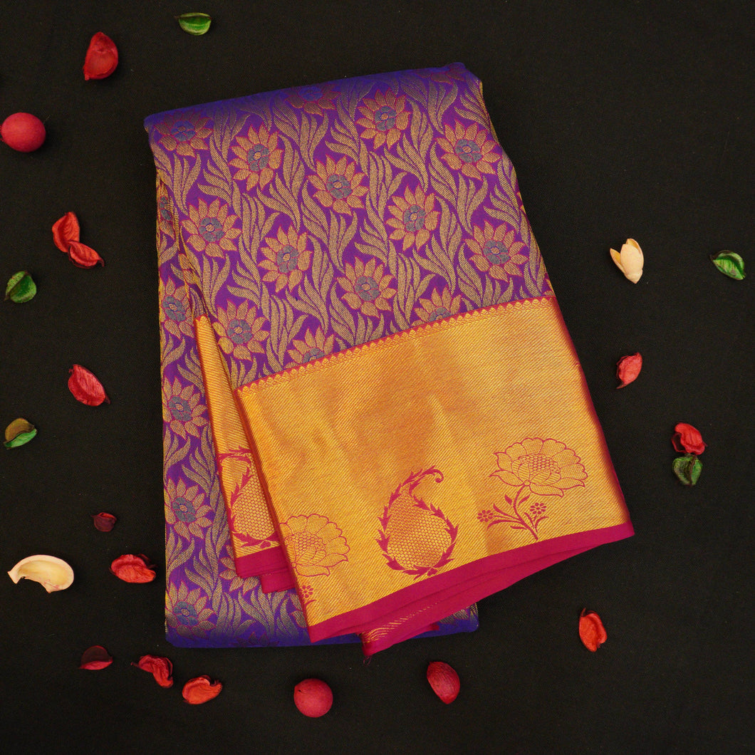Violet with Pure Gold Zari Kanchipuram Silk Saree