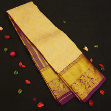 Load image into Gallery viewer, Half White Bridal Kanchipuram Silk Saree with Purple Border
