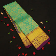 Load image into Gallery viewer, Sea Green Bridal Silk Saree with Purple Korvai Border
