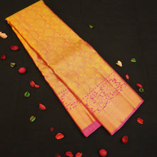 Load image into Gallery viewer, Gold Kanchipuram Silk Saree with Pink Border

