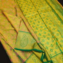 Load image into Gallery viewer, Lime Green bridal Kanchipuram Silk Saree 
