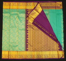 Load image into Gallery viewer, Sea Green Bridal Silk Saree with Purple Korvai Border
