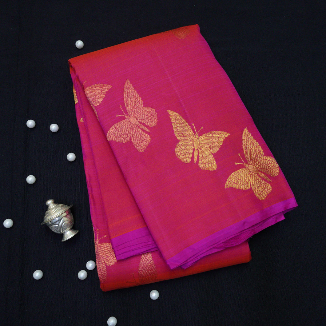 Dark Pink Borderless Kanchipuram Silk Saree