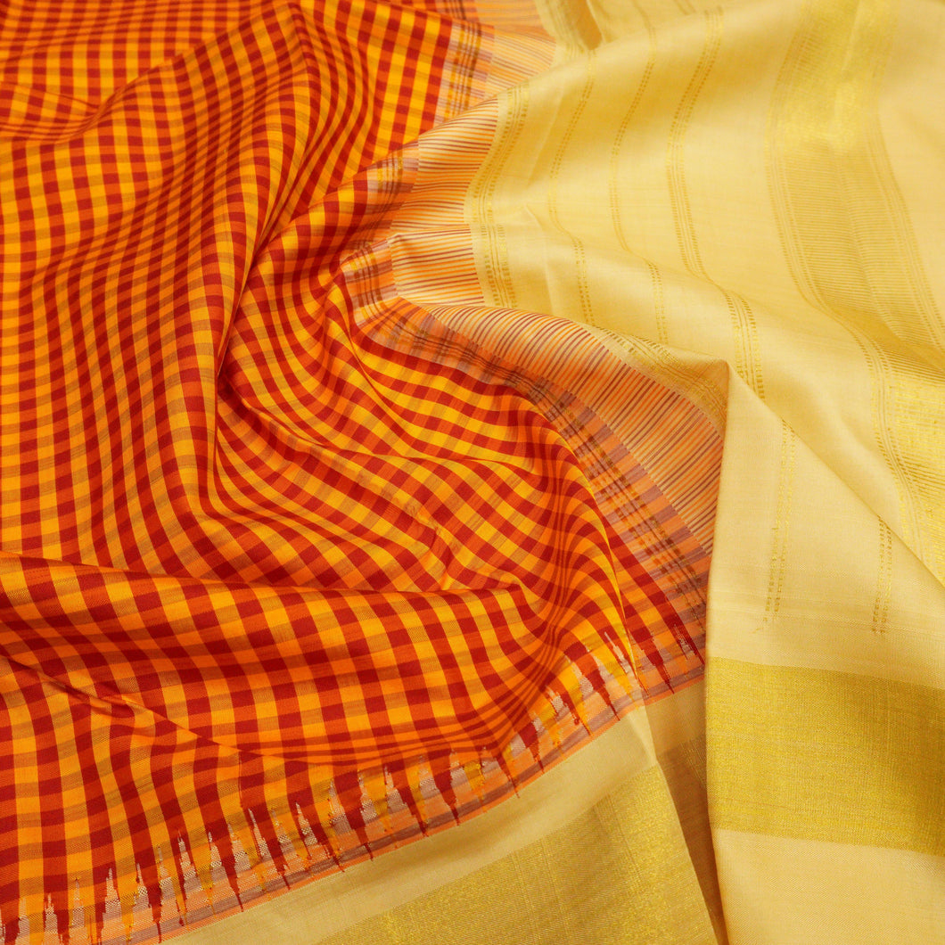 Checked Design Temple Border Kanchipuram Silk Saree