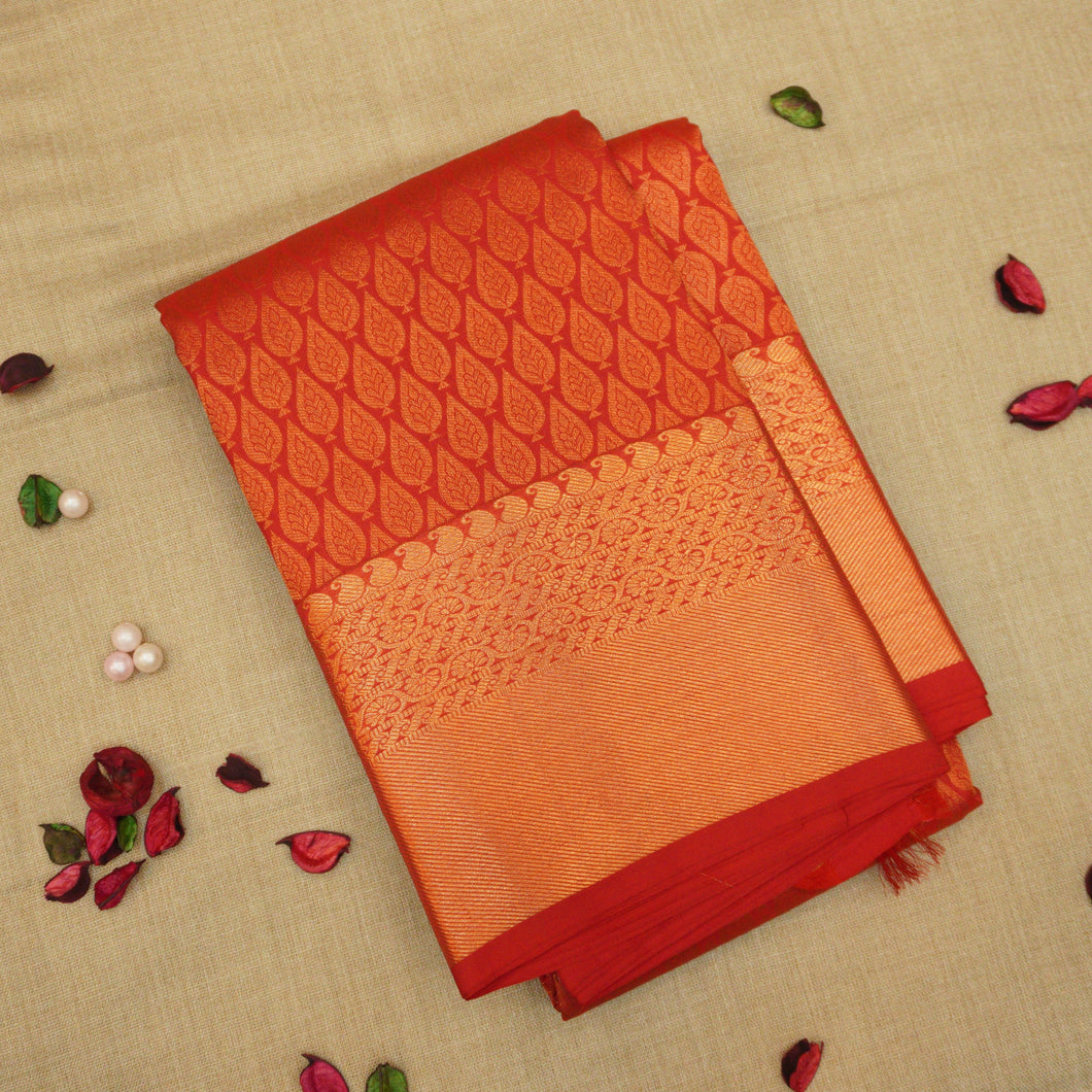 Red Kanchipuram Bridal Silk Saree with Copper Zari