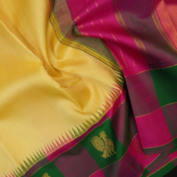 Half White Silk Saree with Multi Color Checked Temple Korvai Border 