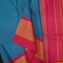 Load image into Gallery viewer, Checked Design Temple Korvai Border Blue Kanjivaram Silk Saree
