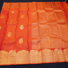 Load image into Gallery viewer, Kanchipuram Silk Saree in Red with Turning Border Woven in Gold Zari

