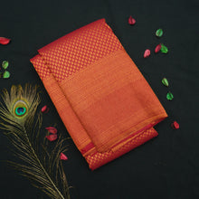 Load image into Gallery viewer, Tomato Red Bridal Kanchipuram Silk Saree in Copper Zari
