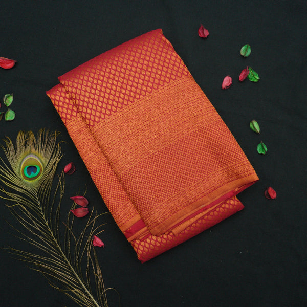 Tomato Red Bridal Kanchipuram Silk Saree in Copper Zari