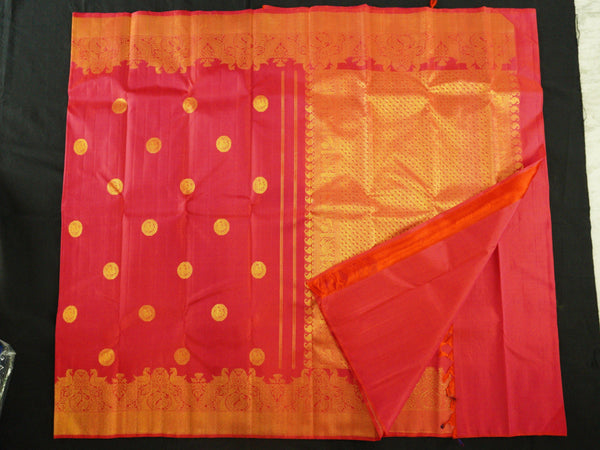 Turning Border Kanchipuram Silk Saree in Red with Gold Zari - Vivaaha Silks & Sarees