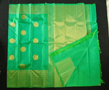 Load image into Gallery viewer, Truning Border Kanchipuram Silk Saree in Green with Gold Zari
