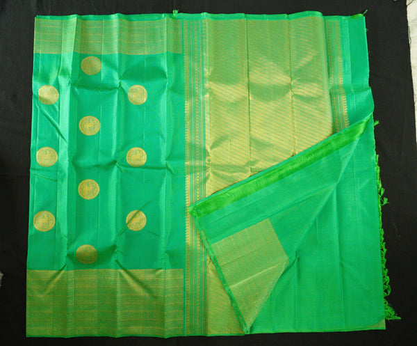 Truning Border Kanchipuram Silk Saree in Green with Gold Zari - Vivaaha Silks & Sarees