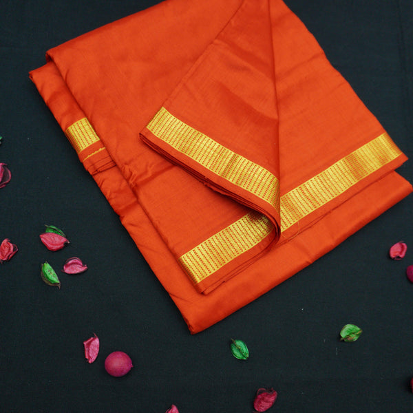 Orange Kanchipuram Pure Silk Saree - 10 Yard Saree - Vivaaha Silks & Sarees
