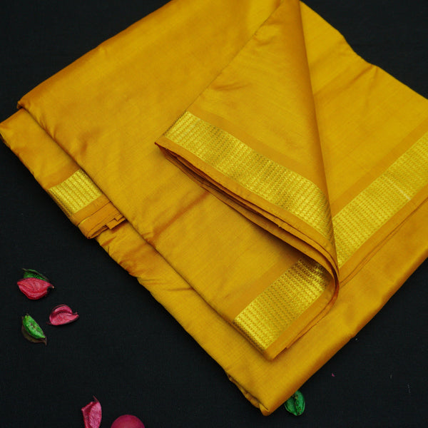Mustard Yellow Kanchipuram Silk Saree - 9 Yard Saree - Vivaaha Silks & Sarees