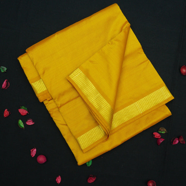 Mustard Yellow Kanchipuram Silk Saree - 9 Yard Saree - Vivaaha Silks & Sarees