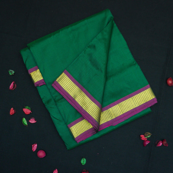Bottle Green Kanchipuram Silk Saree - 9 Yard Saree - Vivaaha Silks & Sarees