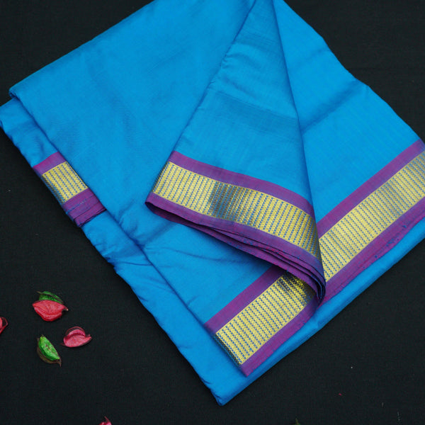 Sky Blue Kanchipuram Silk Saree - 9 Yard Saree - Vivaaha Silks & Sarees