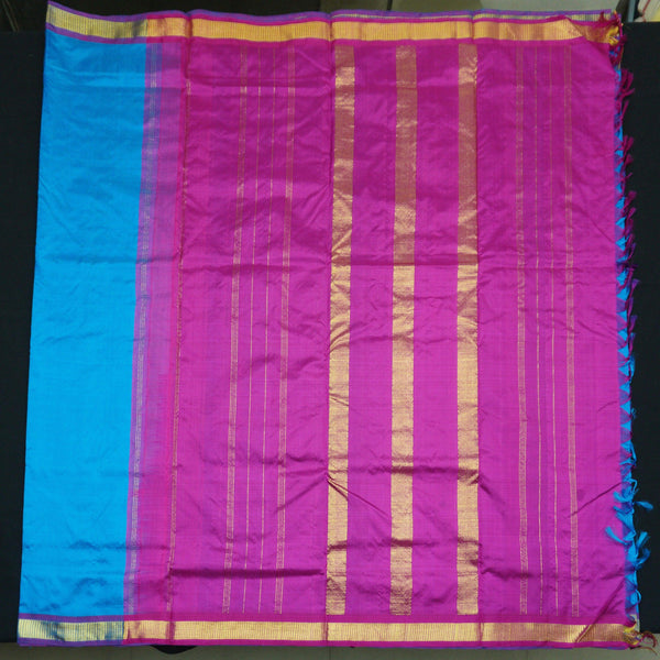 Sky Blue Kanchipuram Silk Saree - 9 Yard Saree - Vivaaha Silks & Sarees