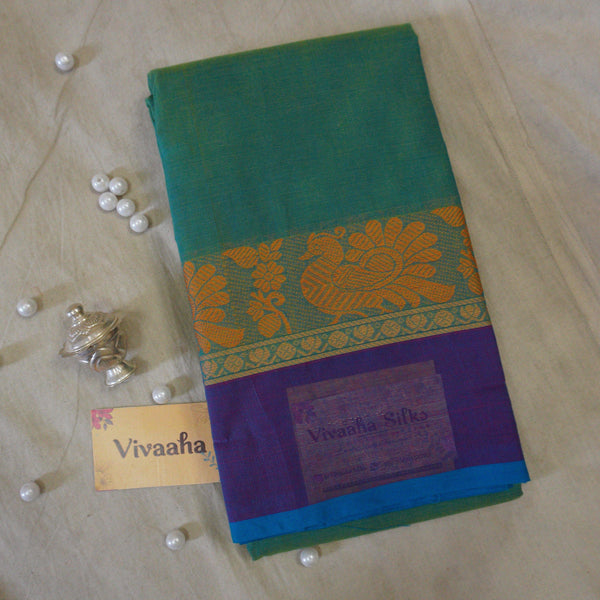 Teal Green Kanchi Cotton Saree