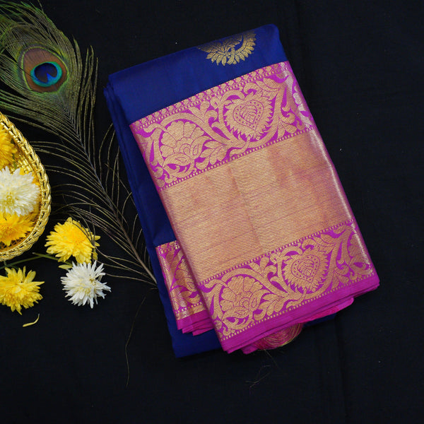 Kanchipuram Silk Saree in Royal Blue with Contrast Korvai Border in Gold Zari - Vivaaha Silks & Sarees