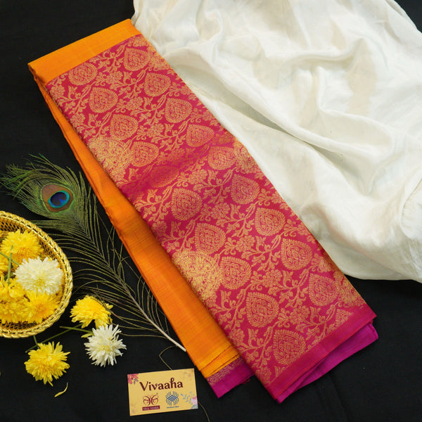 Half & Half Kanchipuram Silk Saree in Mango Yellow with Jaquard design - Vivaaha Silks & Sarees