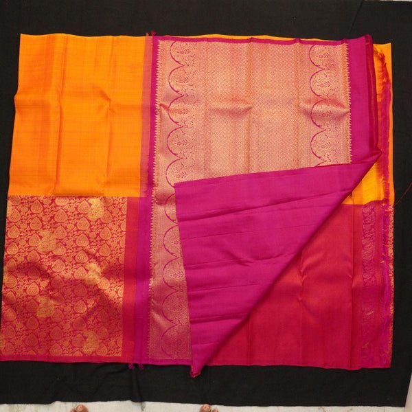 Half & Half Kanchipuram Silk Saree in Mango Yellow with Jaquard design - Vivaaha Silks & Sarees