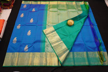 Load image into Gallery viewer, Kanchipuram Silk Saree in Blue Color with Traditional Border in Gold Zari
