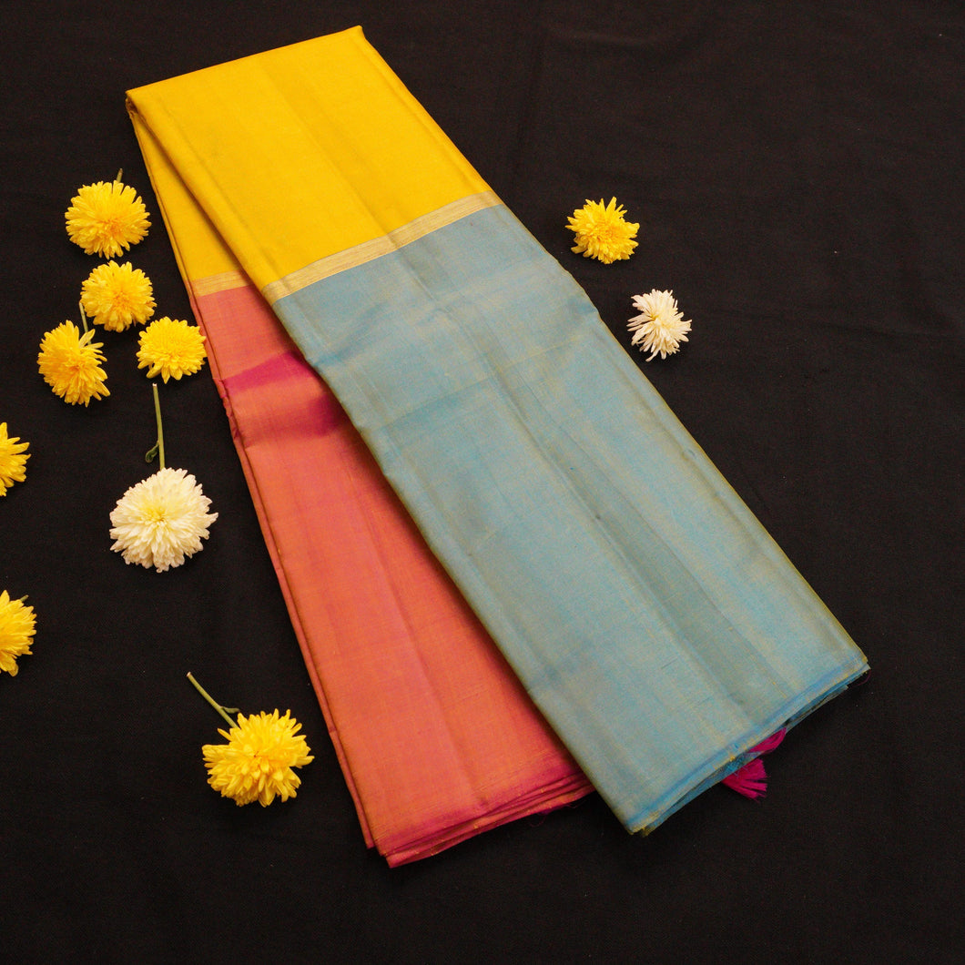yellow muppagam silk saree
