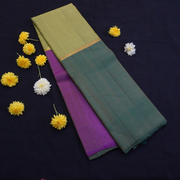 Green Mubbagam Kanchipuram Silk Saree - Vivaaha Silks & Sarees