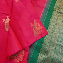 Load image into Gallery viewer, Deep Pink Color Kanchipuram Pattu Saree with Peacock Butta in pure gold zari borderless saree
