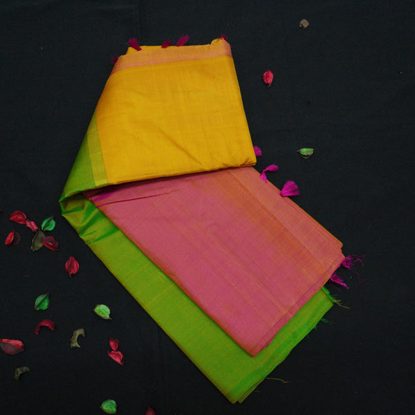 Mango Yellow Mubbagam Kanjivaram Silk Saree - Vivaaha Silks & Sarees