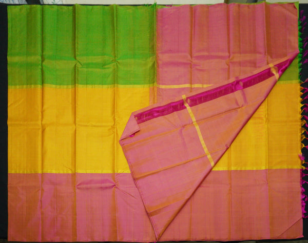 Mango Yellow Mubbagam Kanjivaram Silk Saree - Vivaaha Silks & Sarees