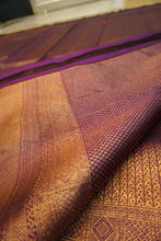 Load image into Gallery viewer, Violet Kanchipuram Silk Saree in Copper Zari with Antique Design
