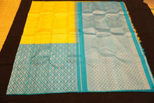 Load image into Gallery viewer, Exclusive Half &amp; Half Kanchipuram Silk Saree in Yellow with Teal Green Silver Zari Combo

