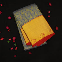 Load image into Gallery viewer, Grey with Contrast Red Border Wedding Silk Saree
