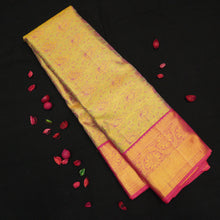 Load image into Gallery viewer, Pastel Green Bridal Kanchipuram Silk Saree with Pink Border
