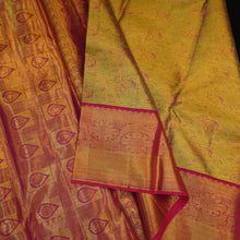 Load image into Gallery viewer, Pastel Green Bridal Kanchipuram Silk Saree with Pink Border
