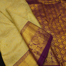 Load image into Gallery viewer, Ivory White Kancheepuram Silk Saree with Purple Korvai Border
