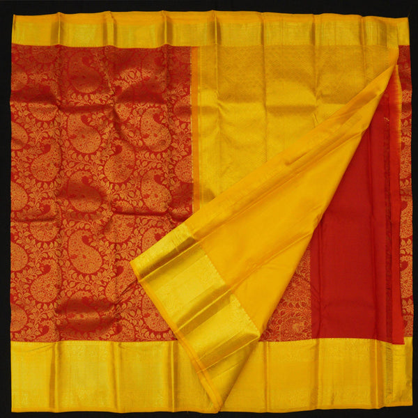Chilli Red with Yellow Border Kanjivaram Bridal Silk Sari