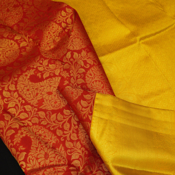 Chilli Red with Yellow Border Kanjivaram Bridal Silk Sari